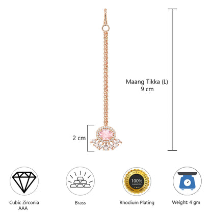 Rose Gold Plated Pink AD Maang Tikka for women