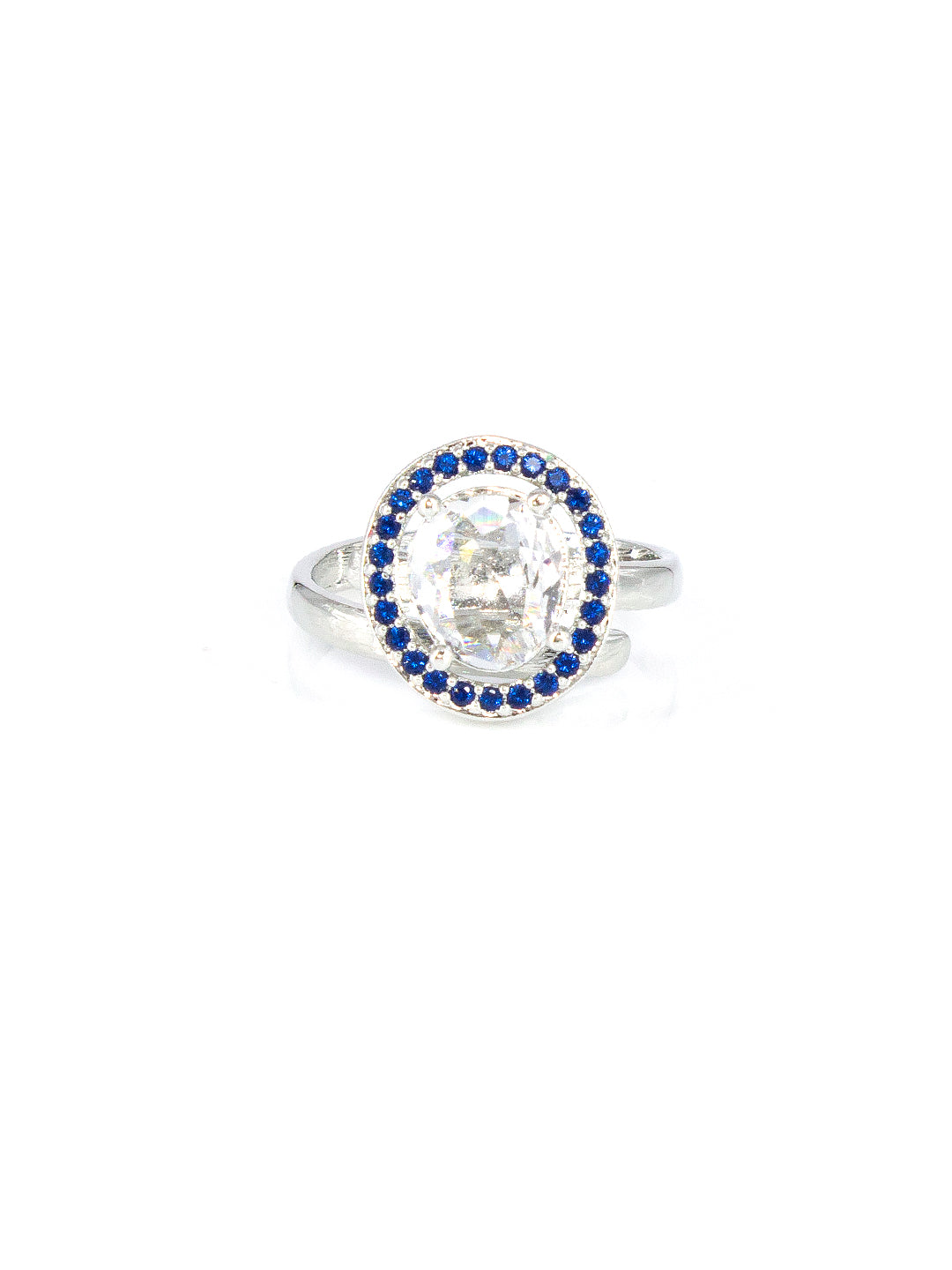 Silver-Plated American-Diamond Studded Adjustable Finger Ring