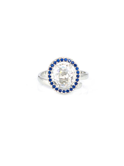 Silver-Plated American-Diamond Studded Adjustable Finger Ring