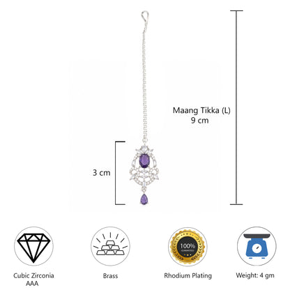 Silver Plated Purple AD Maang Tikka for Women