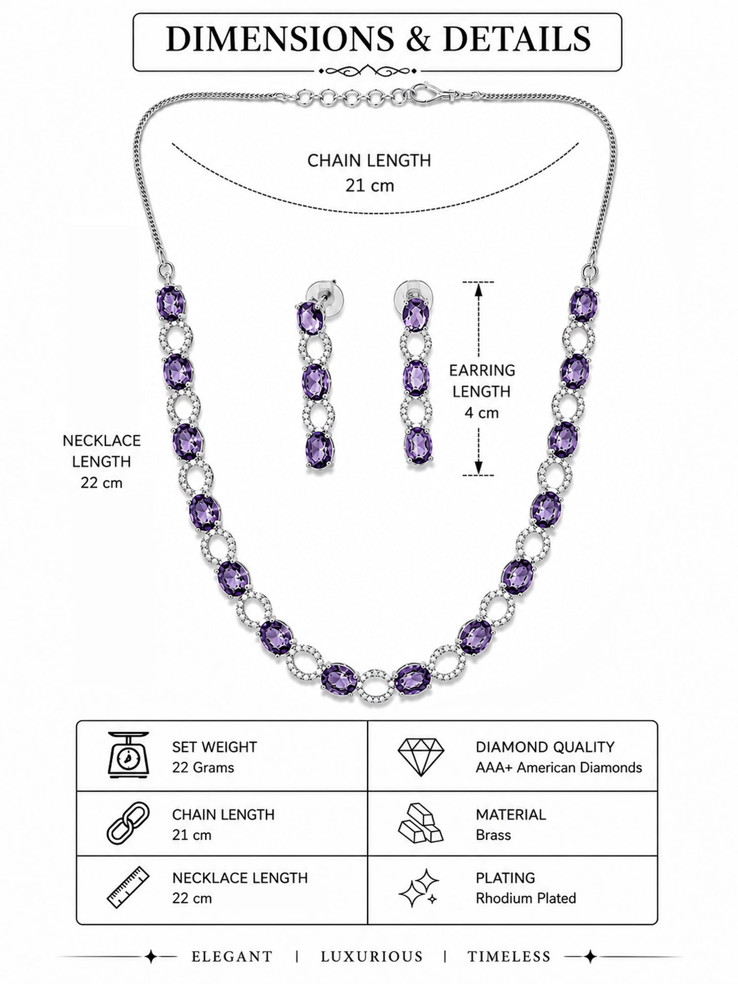 Silver Plated Purple AD Choker Set for Women