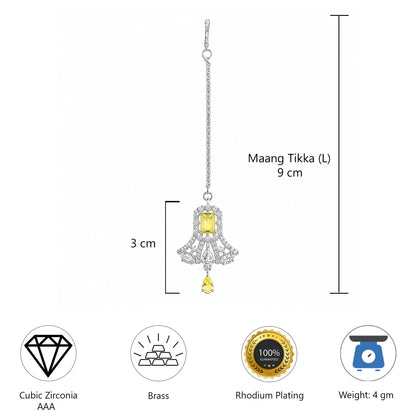 Silver Plated Yellow AD Maang Tikka for Women