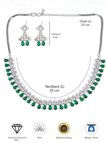 Silver Plated Green AD Sleek Designer Jewellery Set