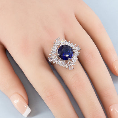 Silver Plated Blue AD Finger Ring for Women