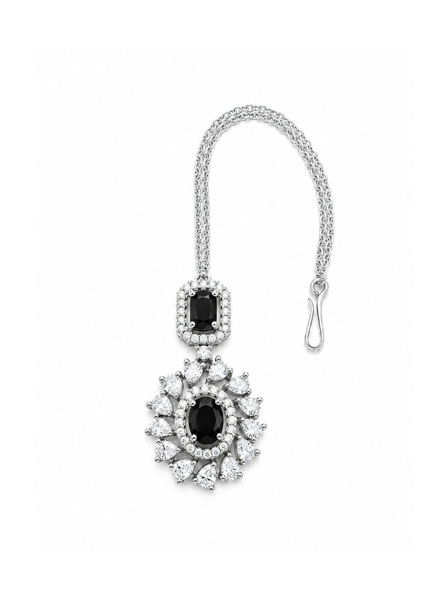 Silver Plated Black AD Maang Tikka for Women