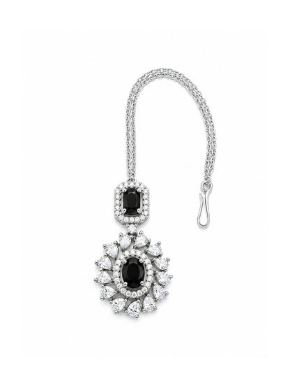 Silver Plated Black AD Maang Tikka for Women