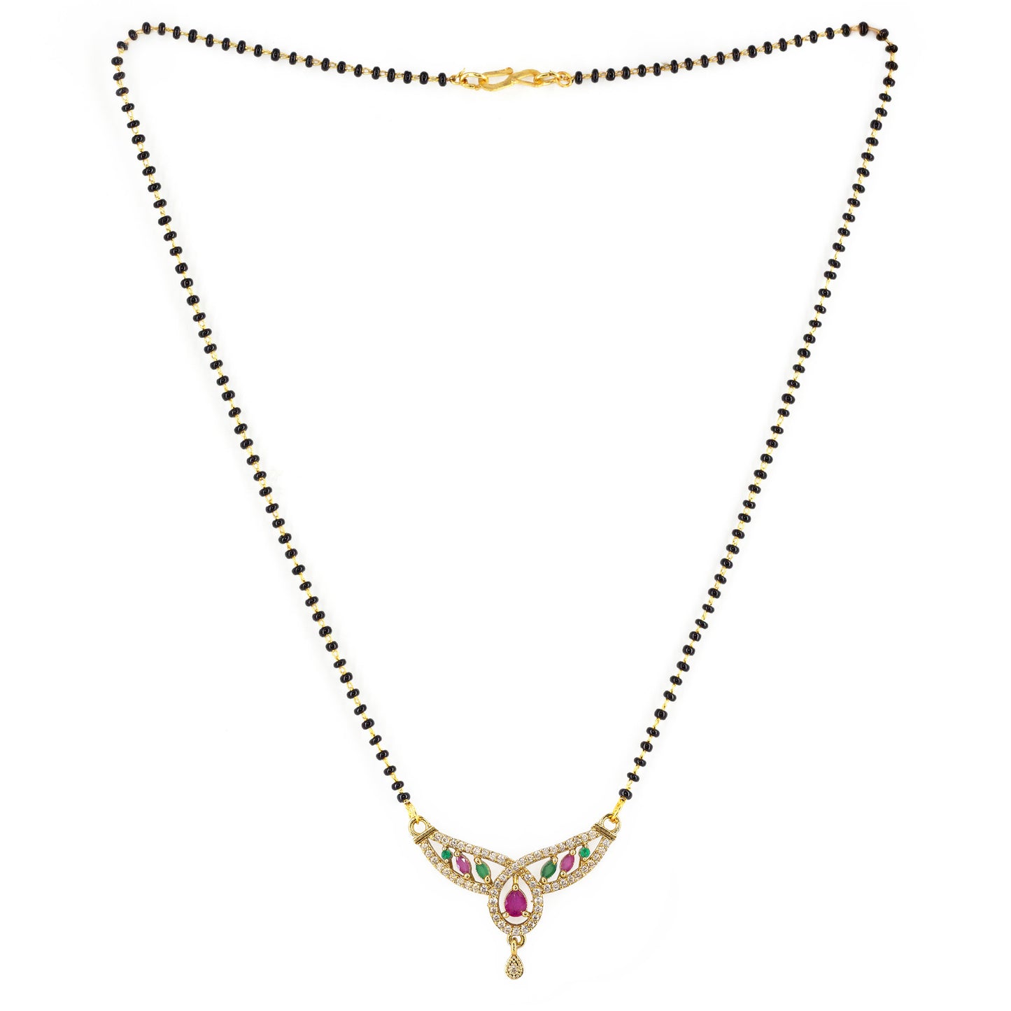 Gold Plated Red & Green AD Mangalsutra For Women