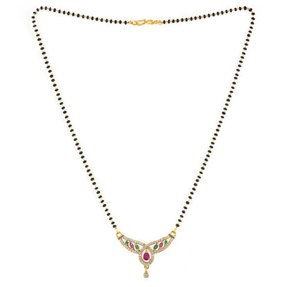 Gold Plated Red & Green AD Mangalsutra For Women
