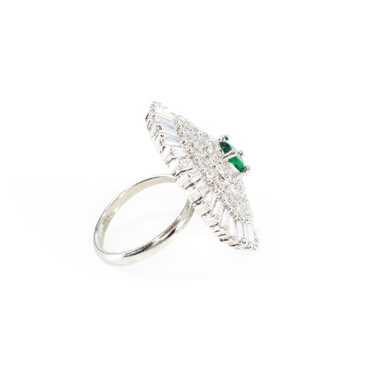 Silver Plated Green AD Round Ring for Women