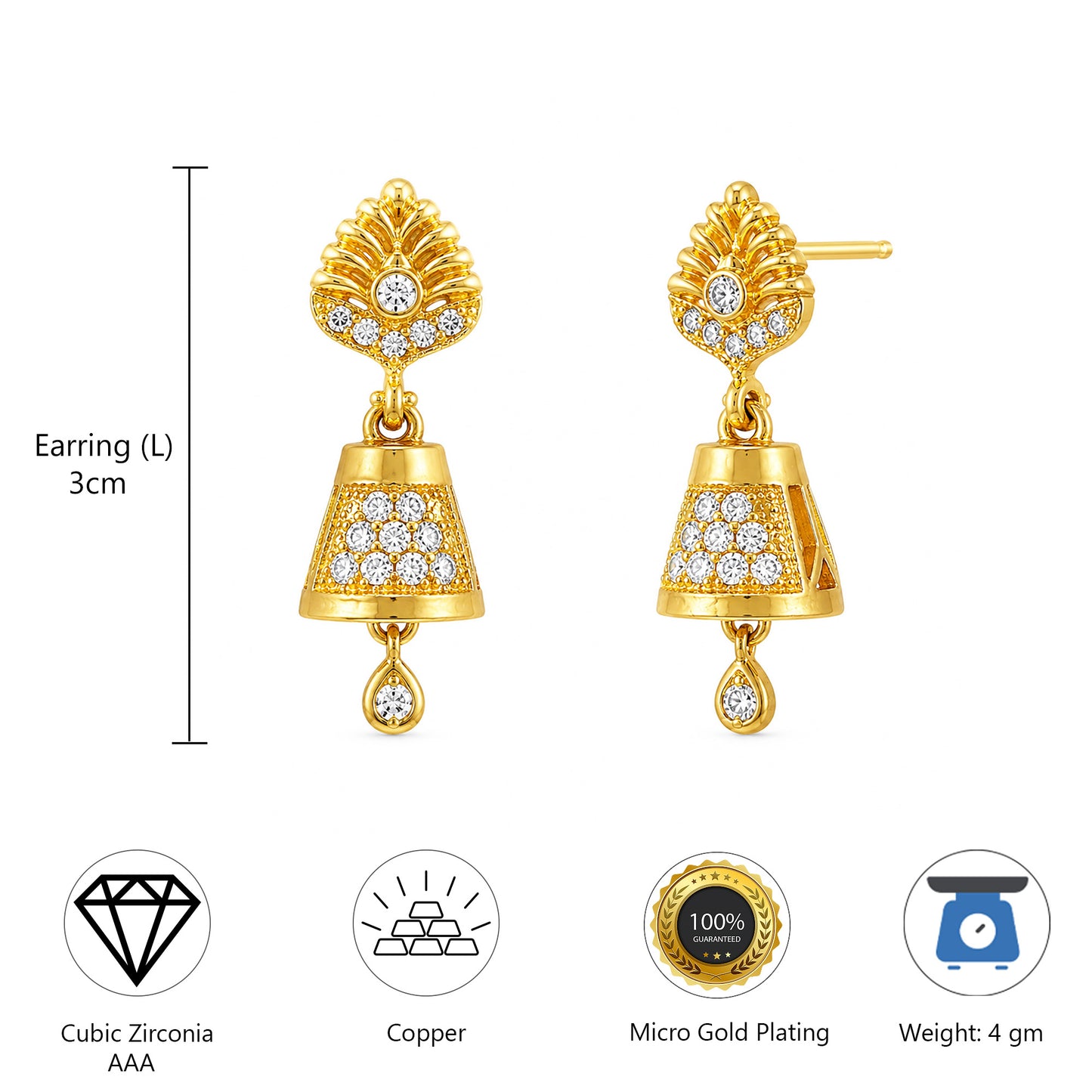 Micro Gold Plated AD Jhumki Earrings for Women