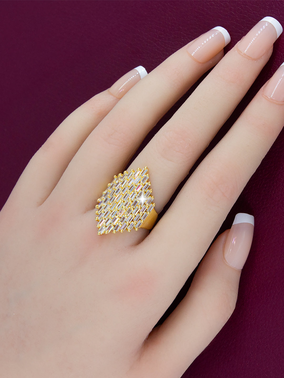 Gold Plated AD Adjustable Ring For Women