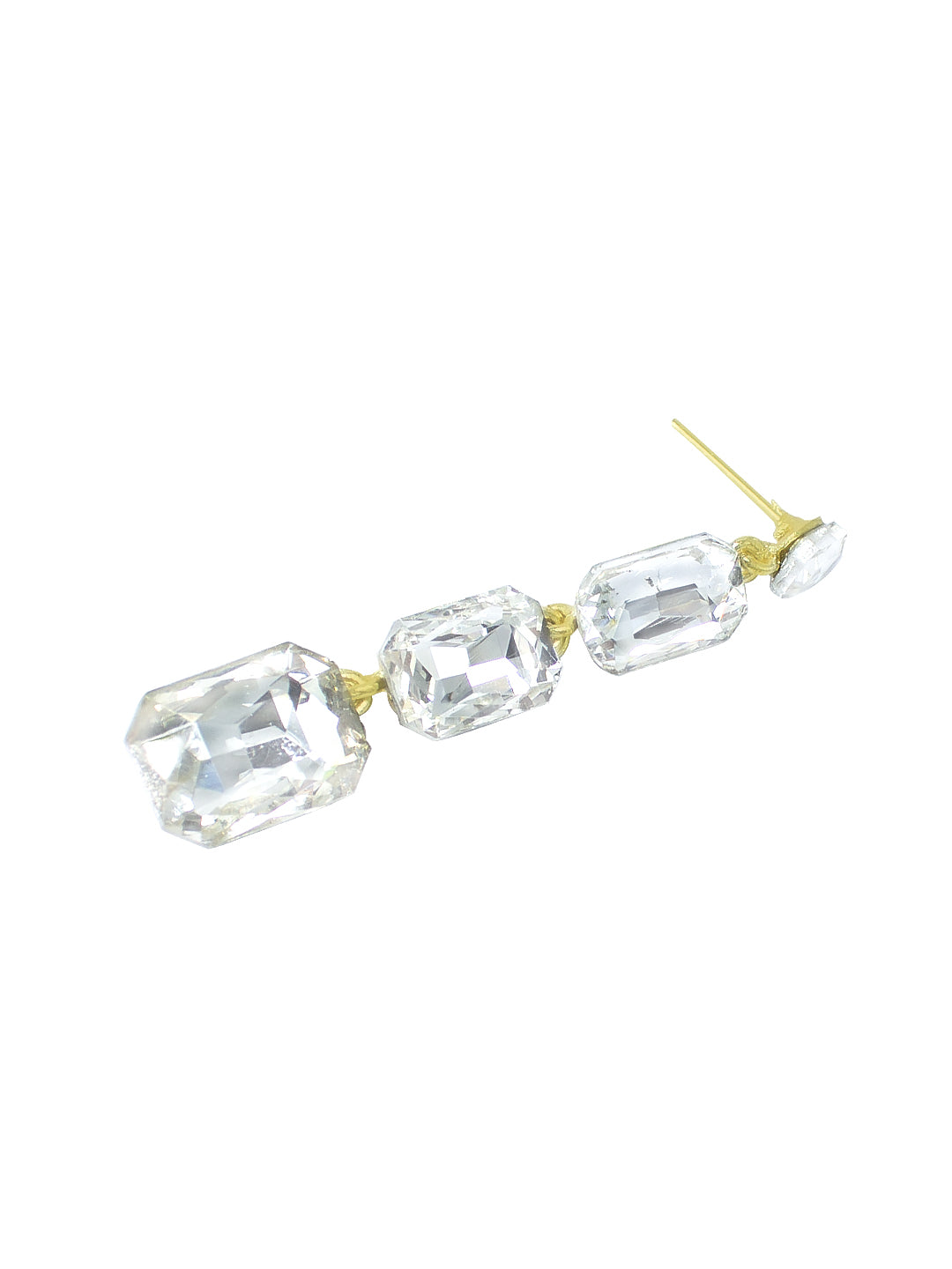 Silver Plated White Crystal Stones Studded Drop Earrings