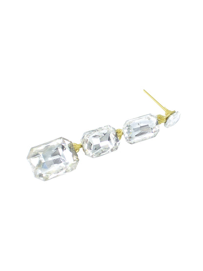Silver Plated White Crystal Stones Studded Drop Earrings