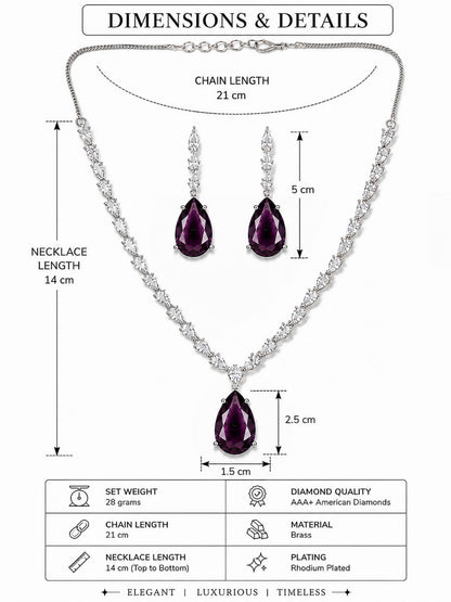 Silver Plated Purple Teardrop AD Jewellery Set for Women