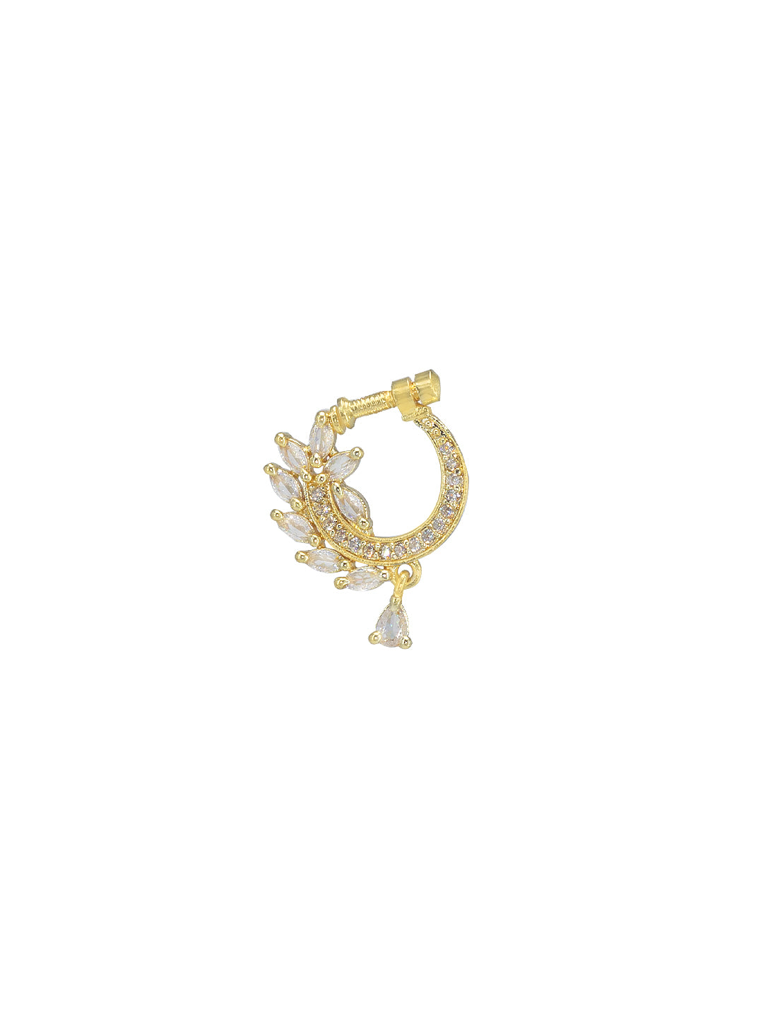 Gold Plated American Dimaond Drop Non-Piercing Nose Ring