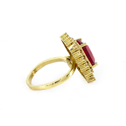 Gold Plated Red AD Adjustable Ring for Women