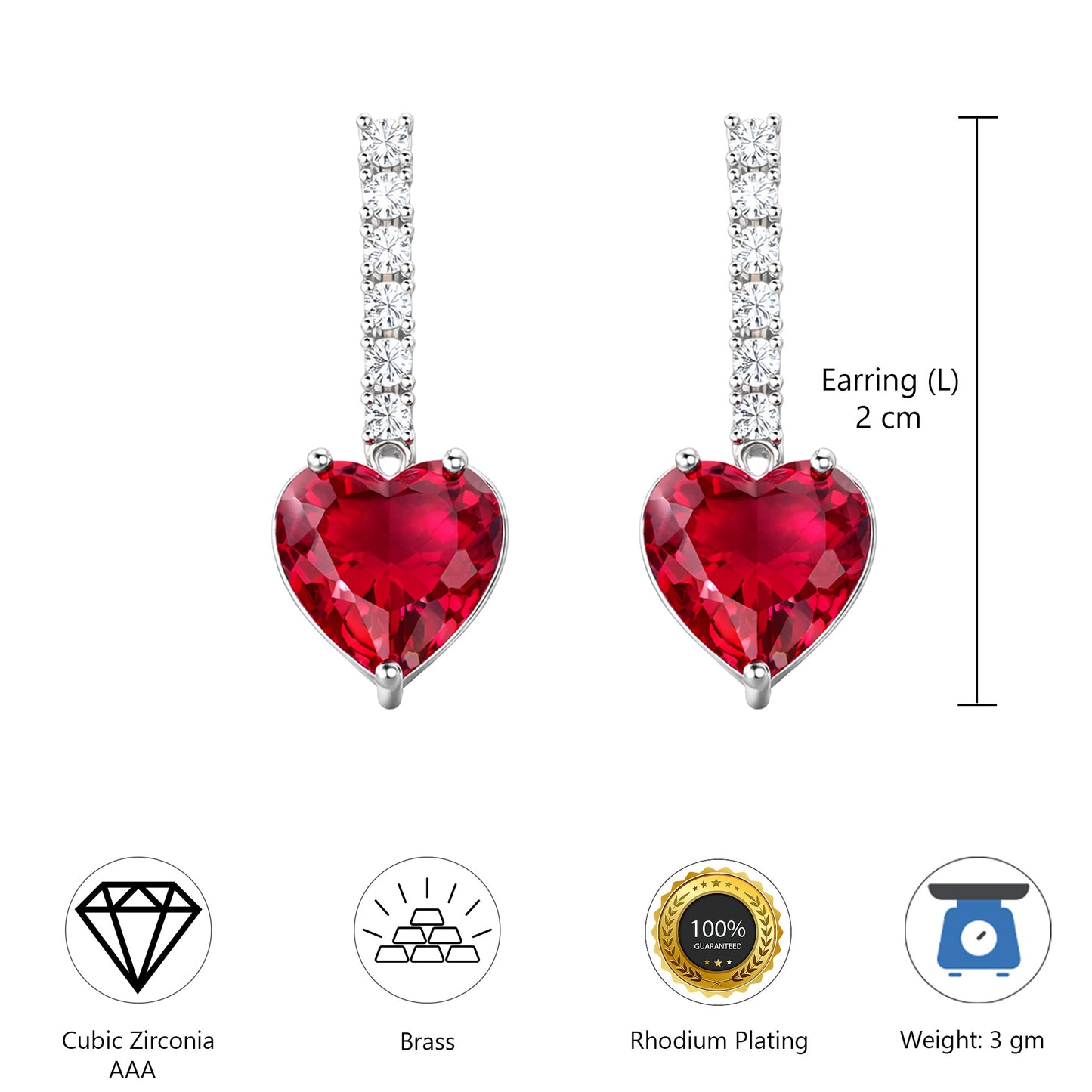 Silver Plated Red Heart AD Drop Earrings for Women