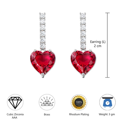 Silver Plated Red Heart AD Drop Earrings for Women