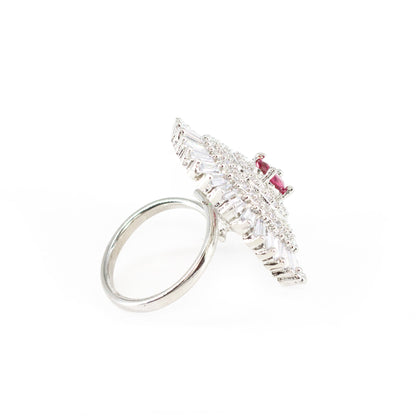 Silver Plated Pink AD Finger Ring for Women