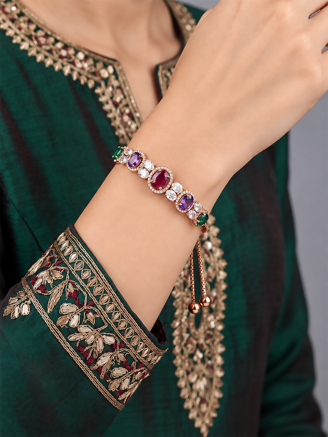 Antique Gold Plated Multi AD Adjustable Bracelet for Women
