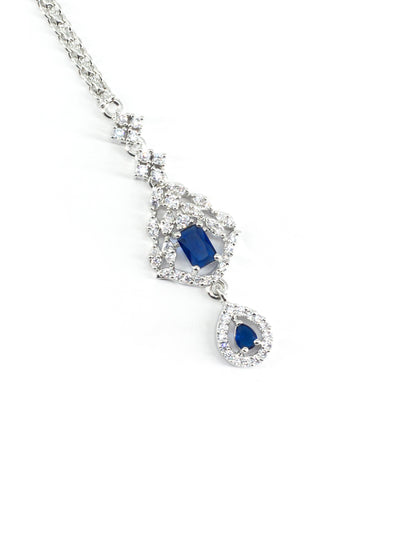 Rhodium Plated Blue AD Maang Tikka for Women