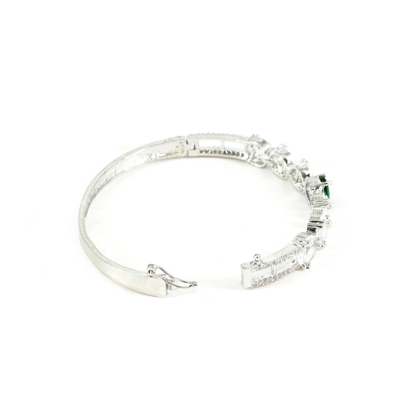 Silver Plated Green AD Minimal Bangle Bracelet for Women