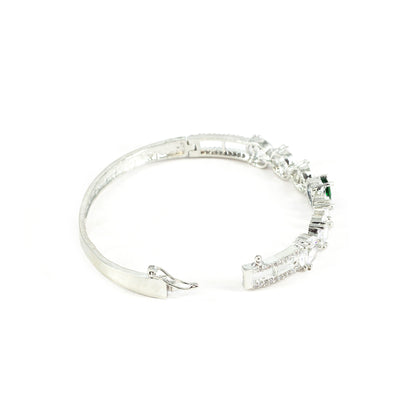 Silver Plated Green AD Minimal Bangle Bracelet for Women