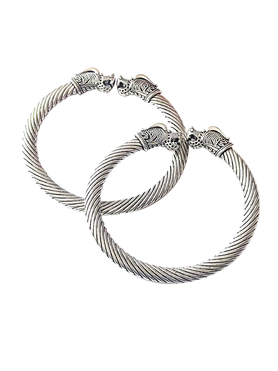 Pack of Two Silver-Oxidized Antique Dragon Cuff Bracelet