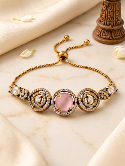 Antique Gold Plated Pink AD Bracelet for Women