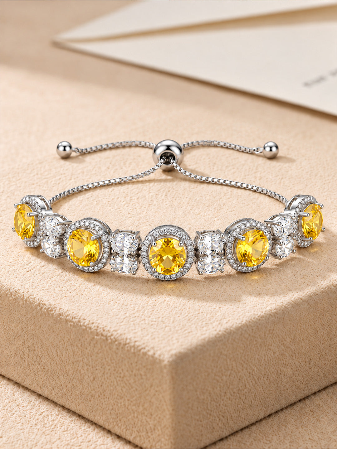 Silver Plated Yellow AD Adjustable Bracelet for Women