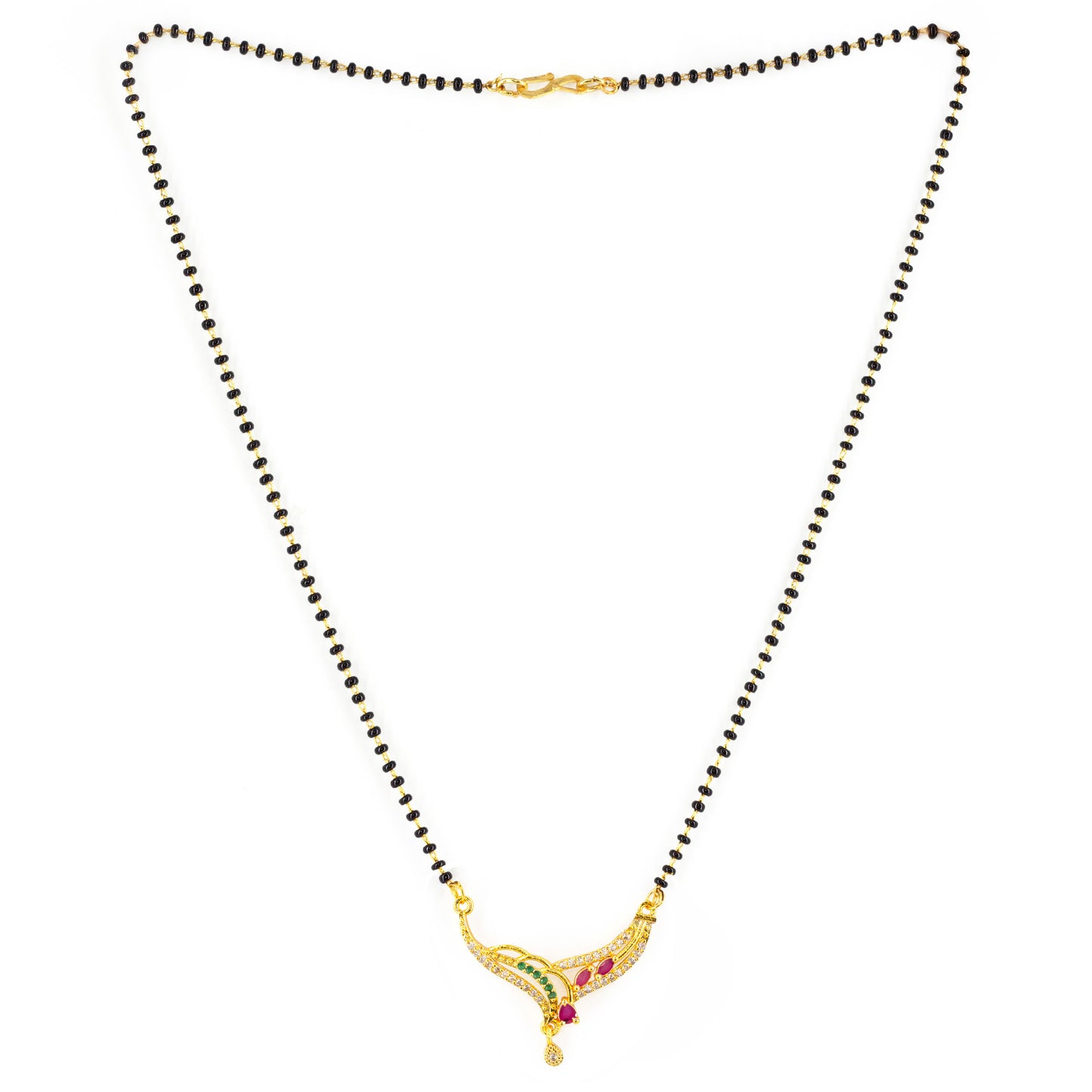 Gold Plated Red & Green AD Mangalsutra For Women