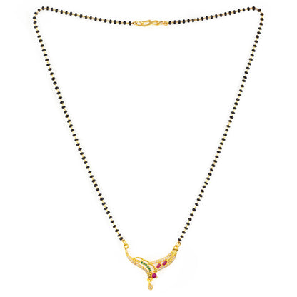 Gold Plated Red & Green AD Mangalsutra For Women