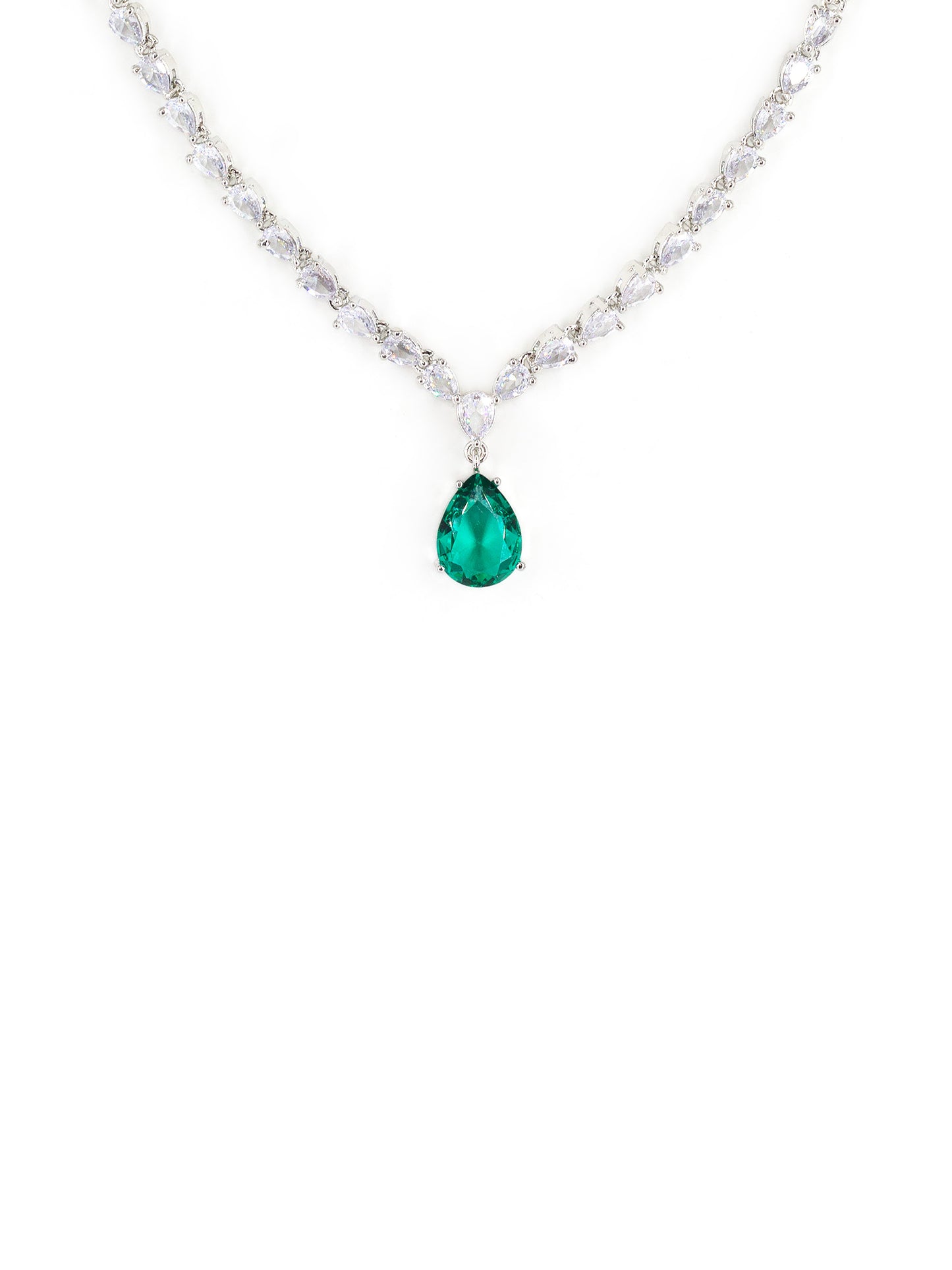 Silver Plated Green & White AD Jewellery Set