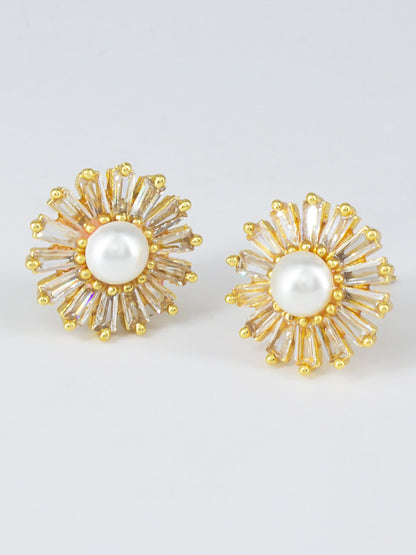 Gold Plated AD Minimal Stud Earrings for Women