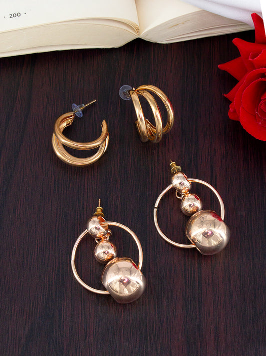 Set of 2 Rose Gold Plated hoop and drop hoop Earrings for women and girls