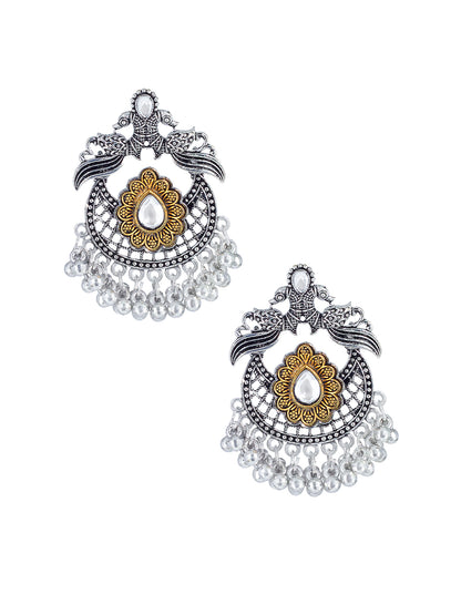 Dual-Tone  Peacock Design Chandbaali Earrings