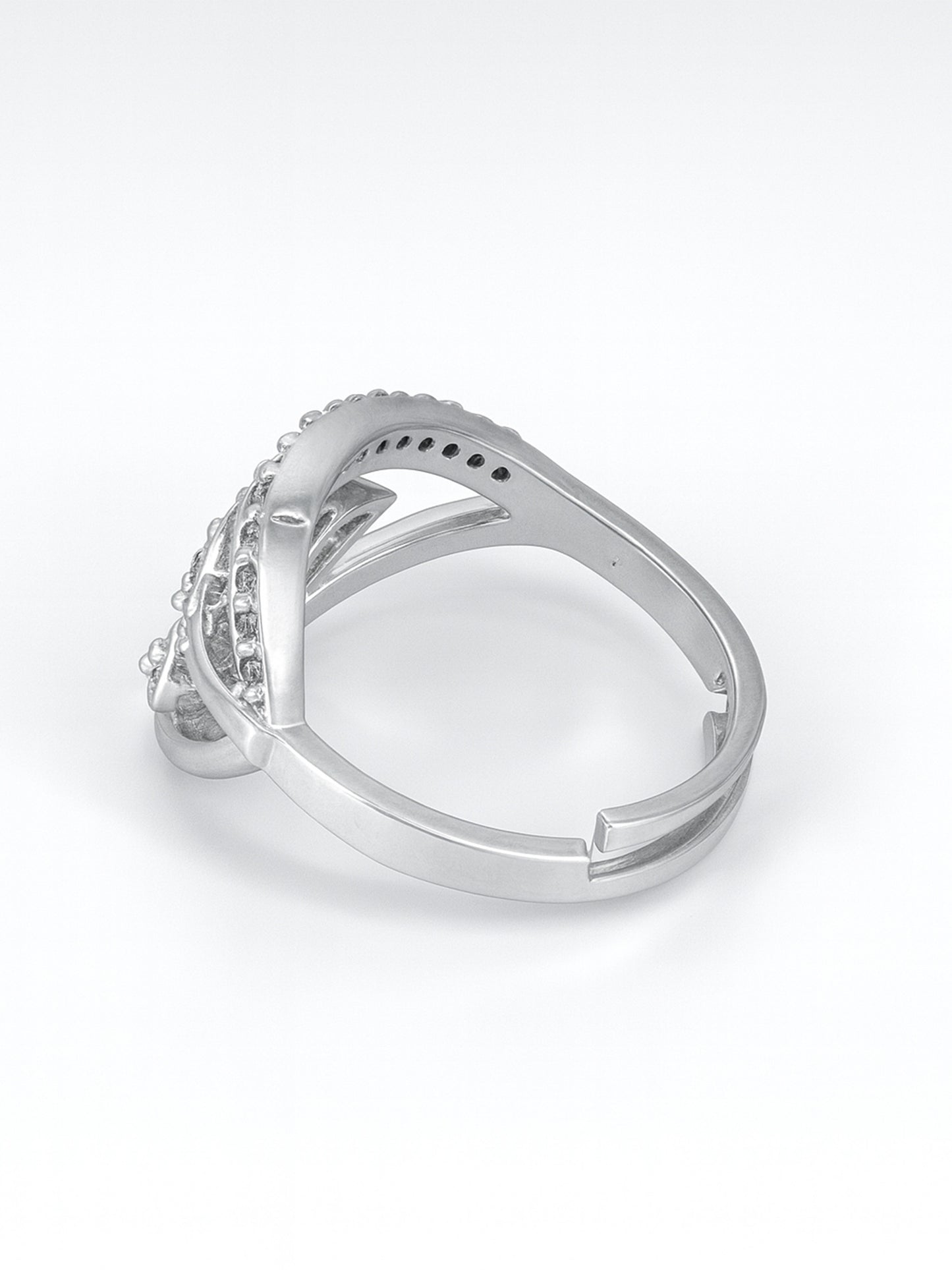 Rhodium Plated American Diamond Leaf Traditional Adjustable Ring for Women