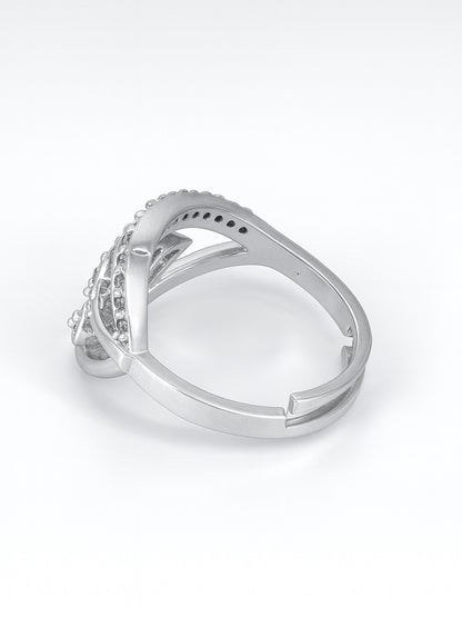 Rhodium Plated American Diamond Leaf Traditional Adjustable Ring for Women