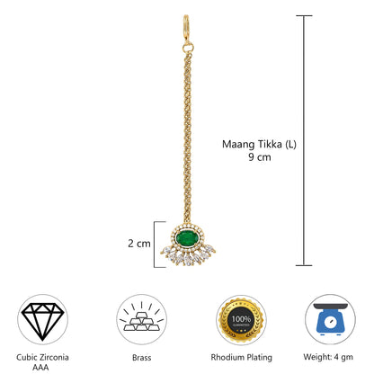 Gold Plated Green AD Maang Tikka for Women