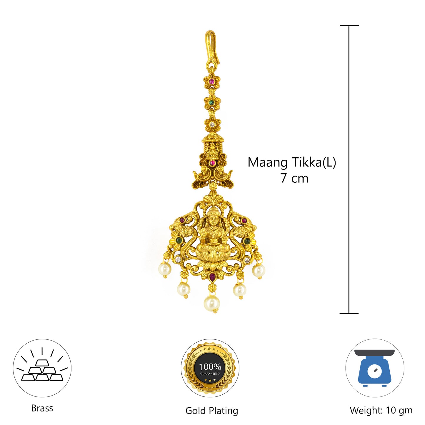 Gold Plated AD Temple Maang Tikka for Women