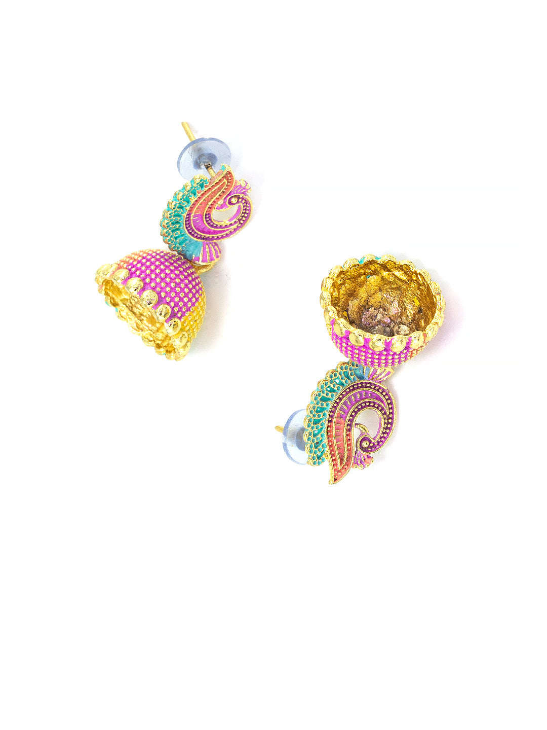 Gold Plated Peacock Multi Color Artificial Beaded Jhumki Earrings
