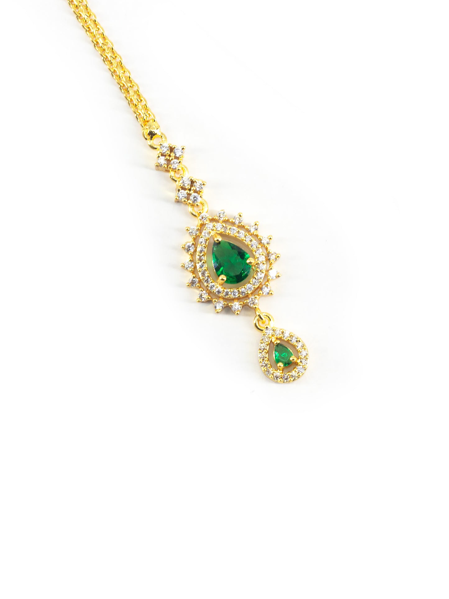 Gold Plated Green AD Maang Tikka for Women