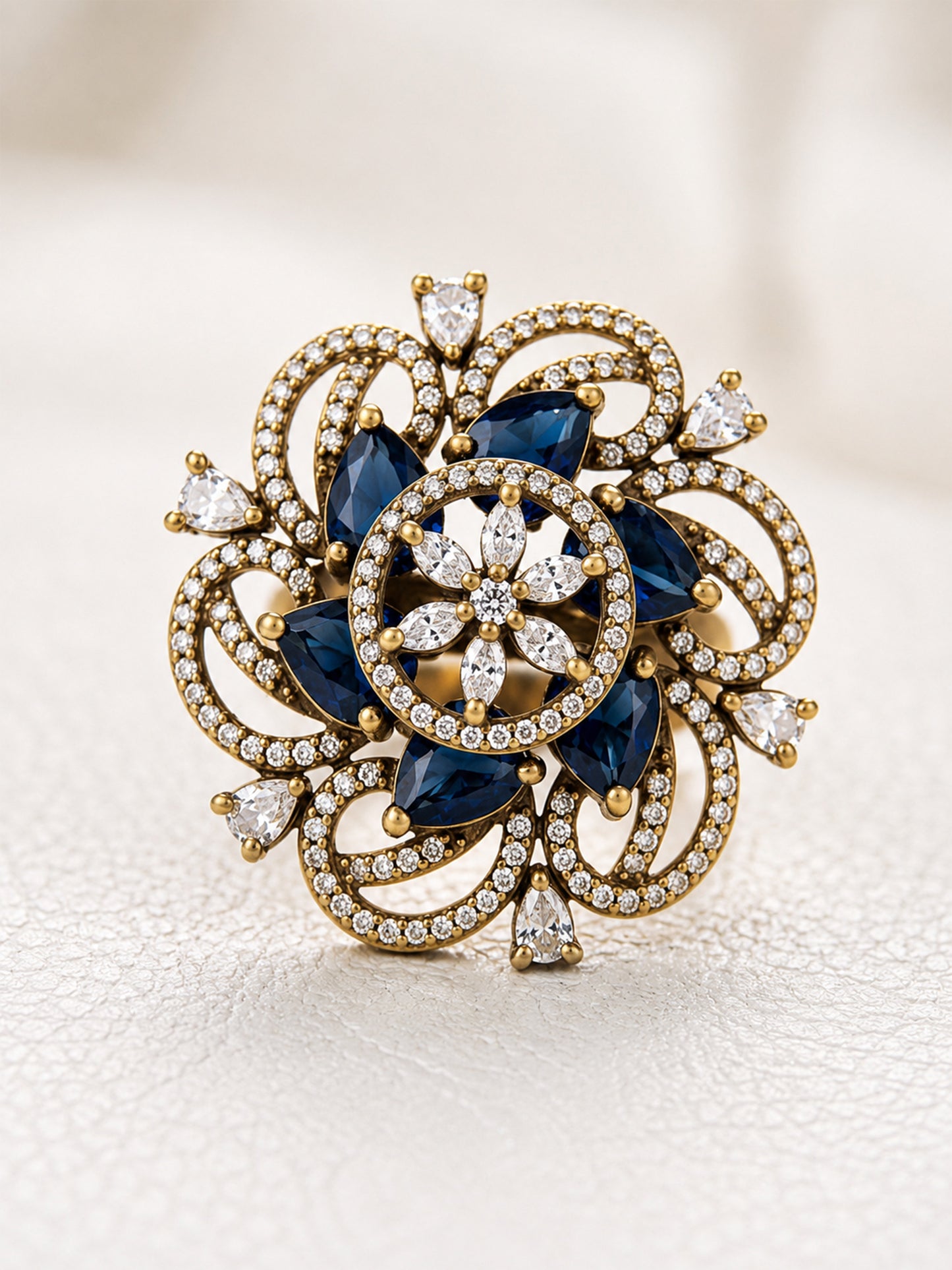 Antique Gold Plated Blue AD Finger Ring for Women