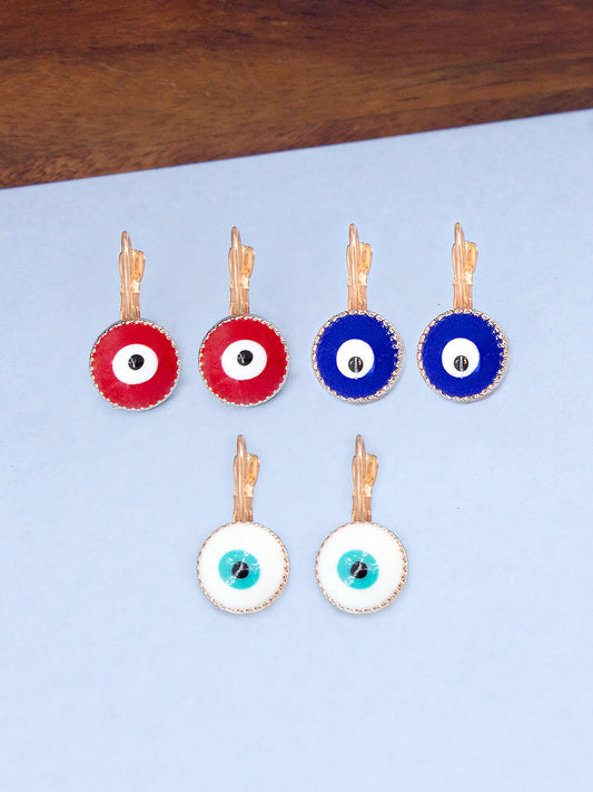 PRIVIU Set of 3 Rose Gold Evil Eye Earrings for Women