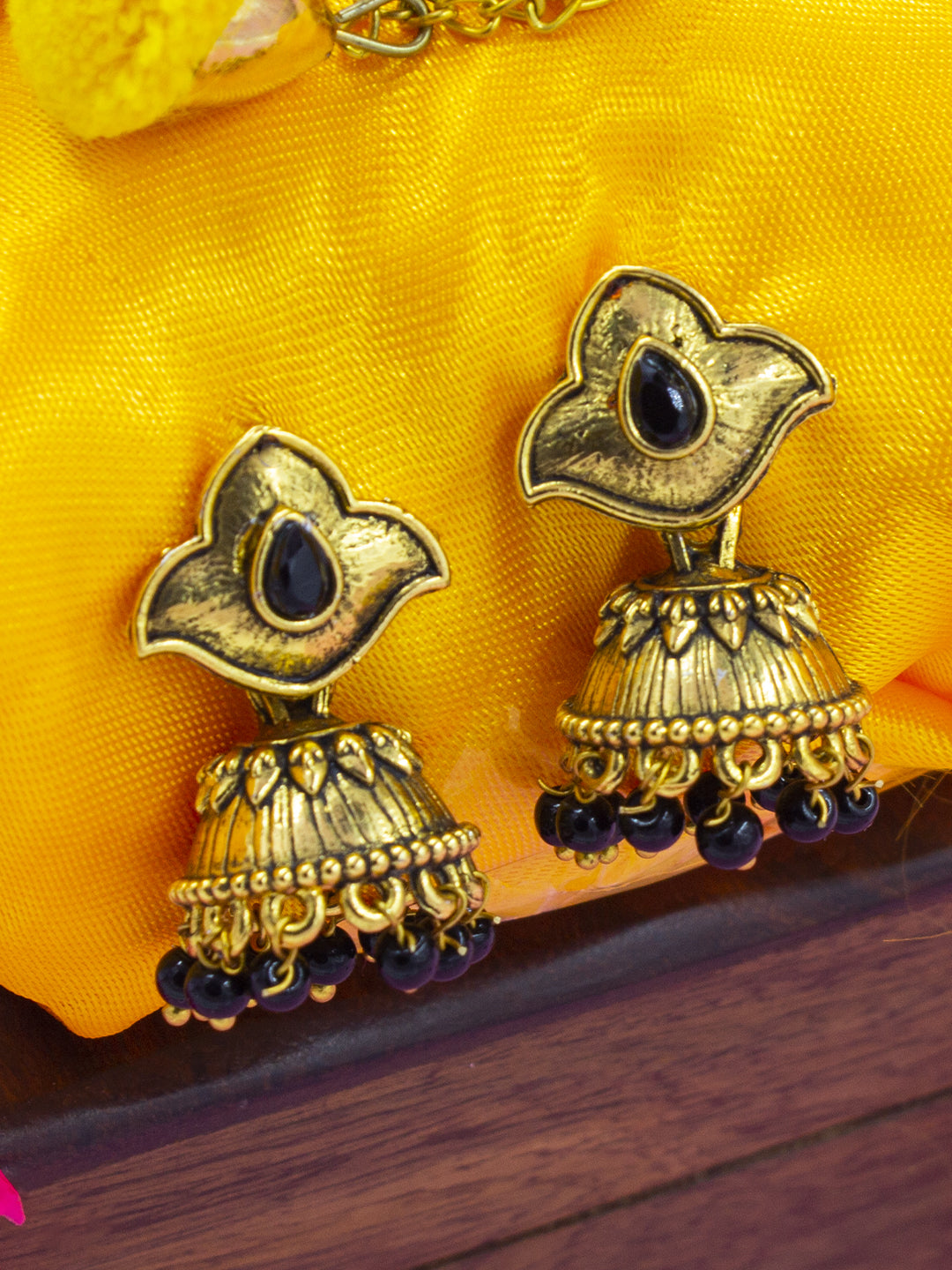 Black Beads Drop Jhumki Earrings