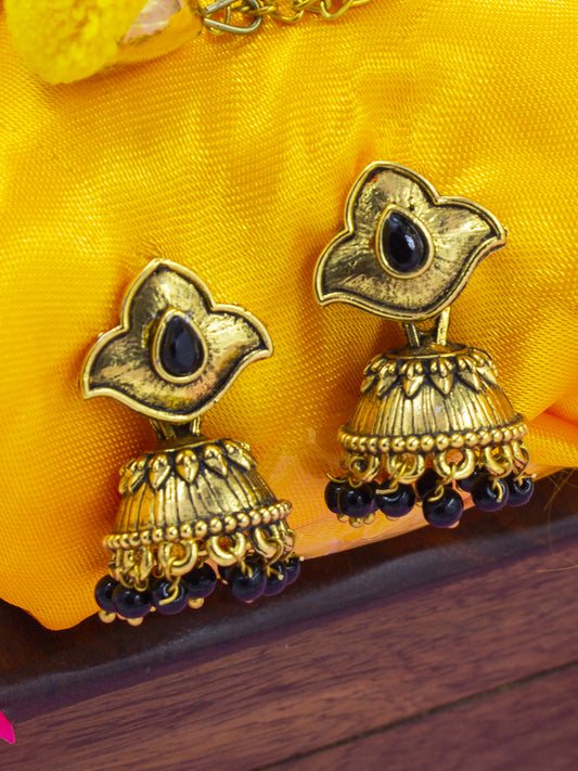 Black Beads Drop Jhumki Earrings