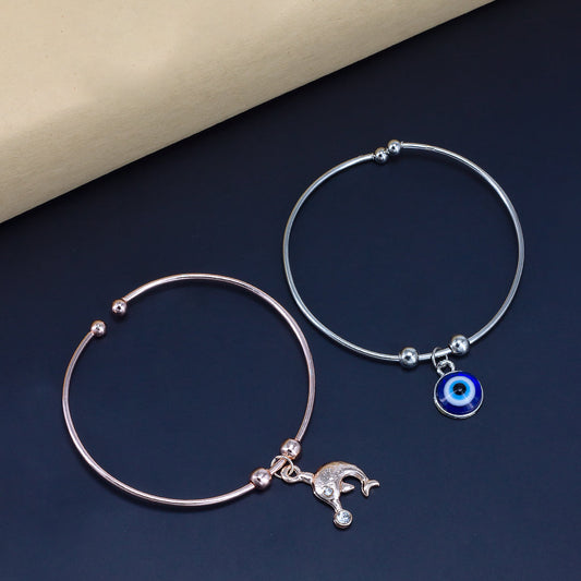 Pack of 2 Silver & Rose Gold Plated Dolphin & Evil Eye Bracelets