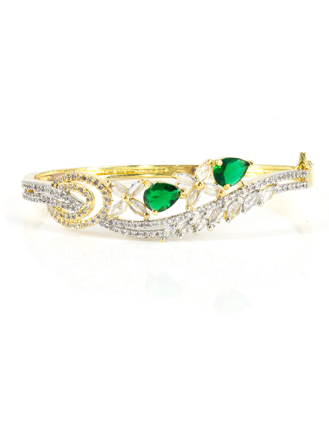 Gold Plated Green Leaf Cuff Bracelet For Women