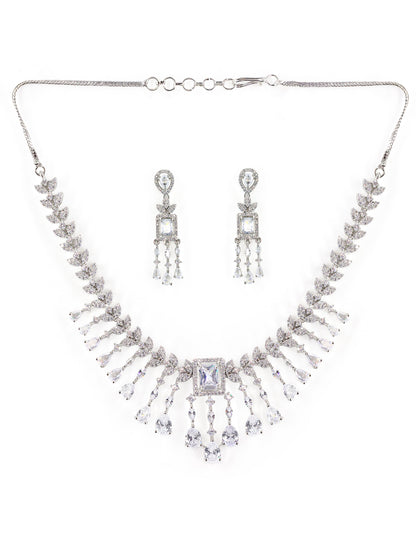 Silver Plated White American Diamond Studded Jewellery Set