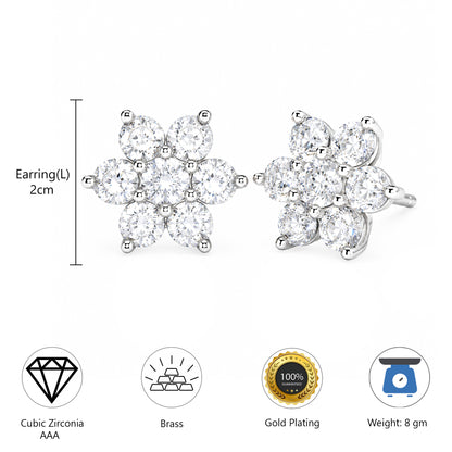 Rhodium Plated AD Studs Earrings for Women